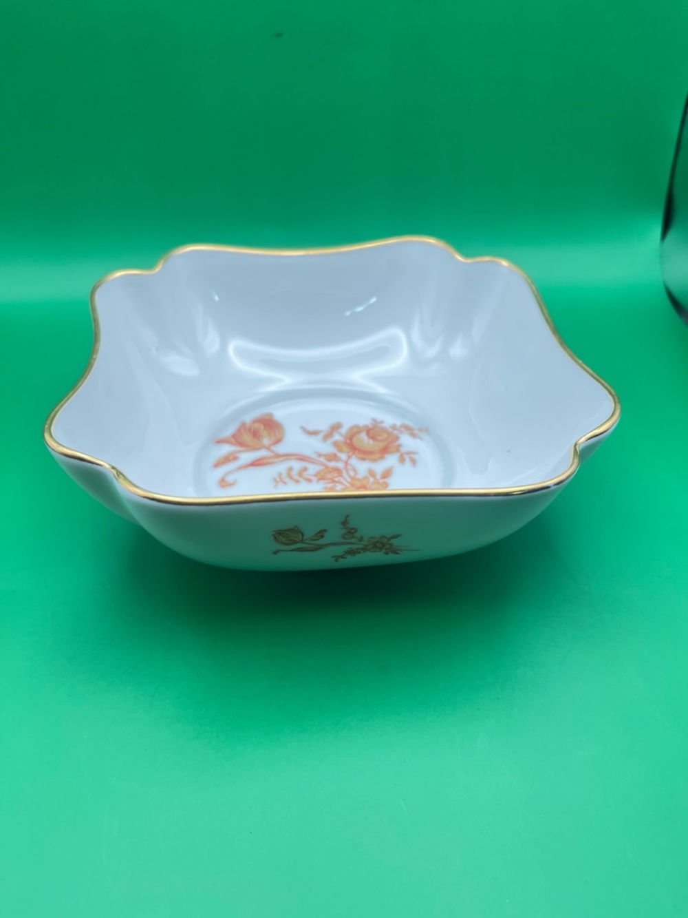 Limoges France Vintage White Porcelain 6" Bowl with Gold Trim and Floral Accent